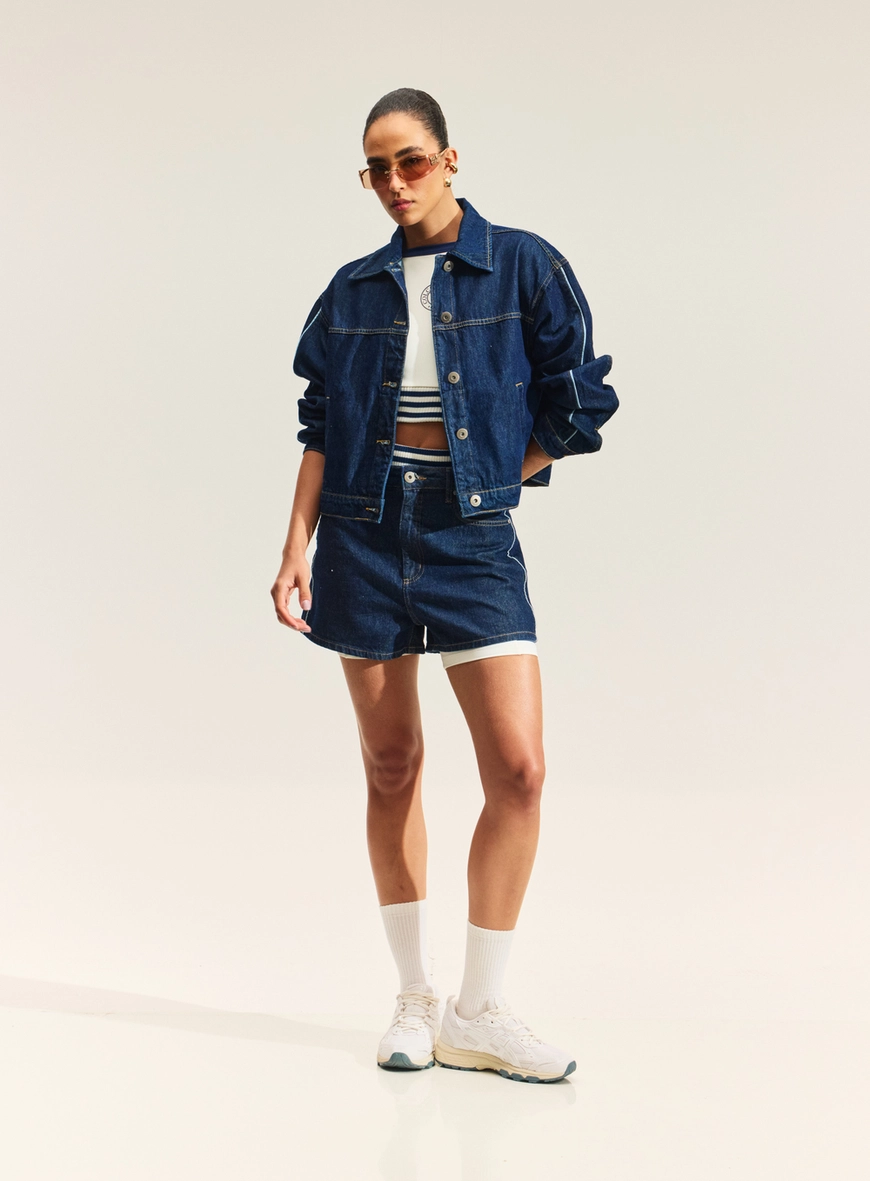 Jaqueta Jeans Reta Com Bolsos E Botões