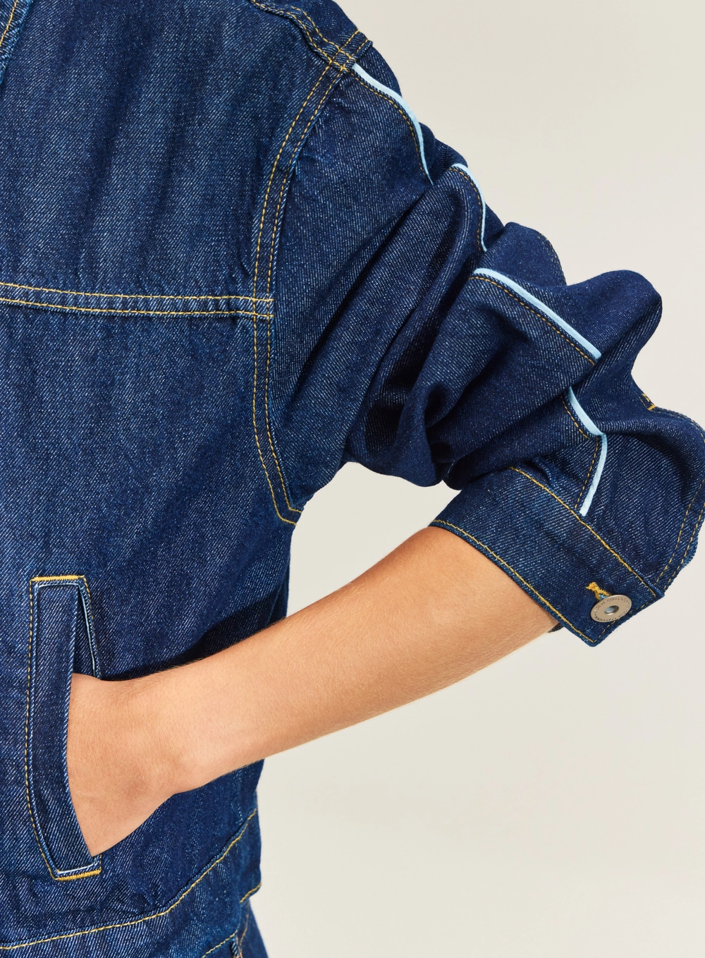 Jaqueta Jeans Reta Com Bolsos E Botões Índigo