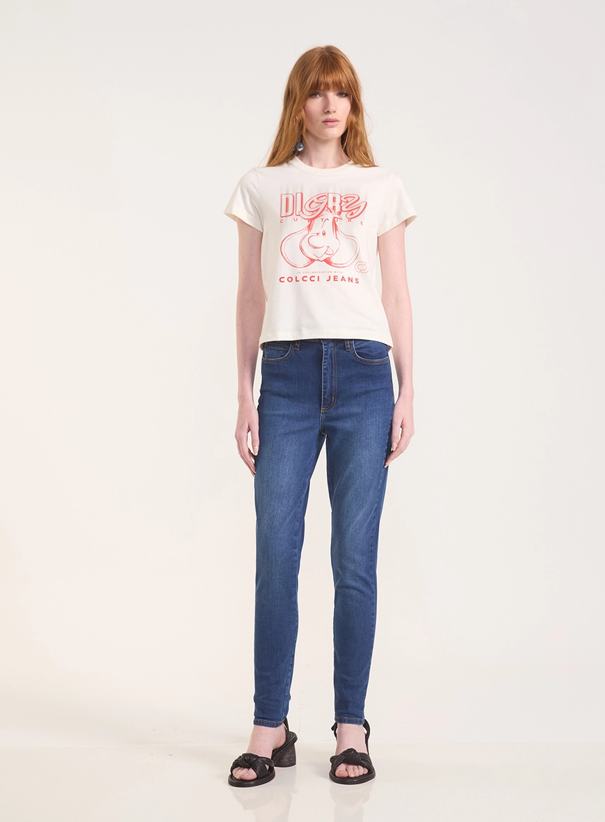 Camiseta Regular Com Estampa E Gola Em Ribana