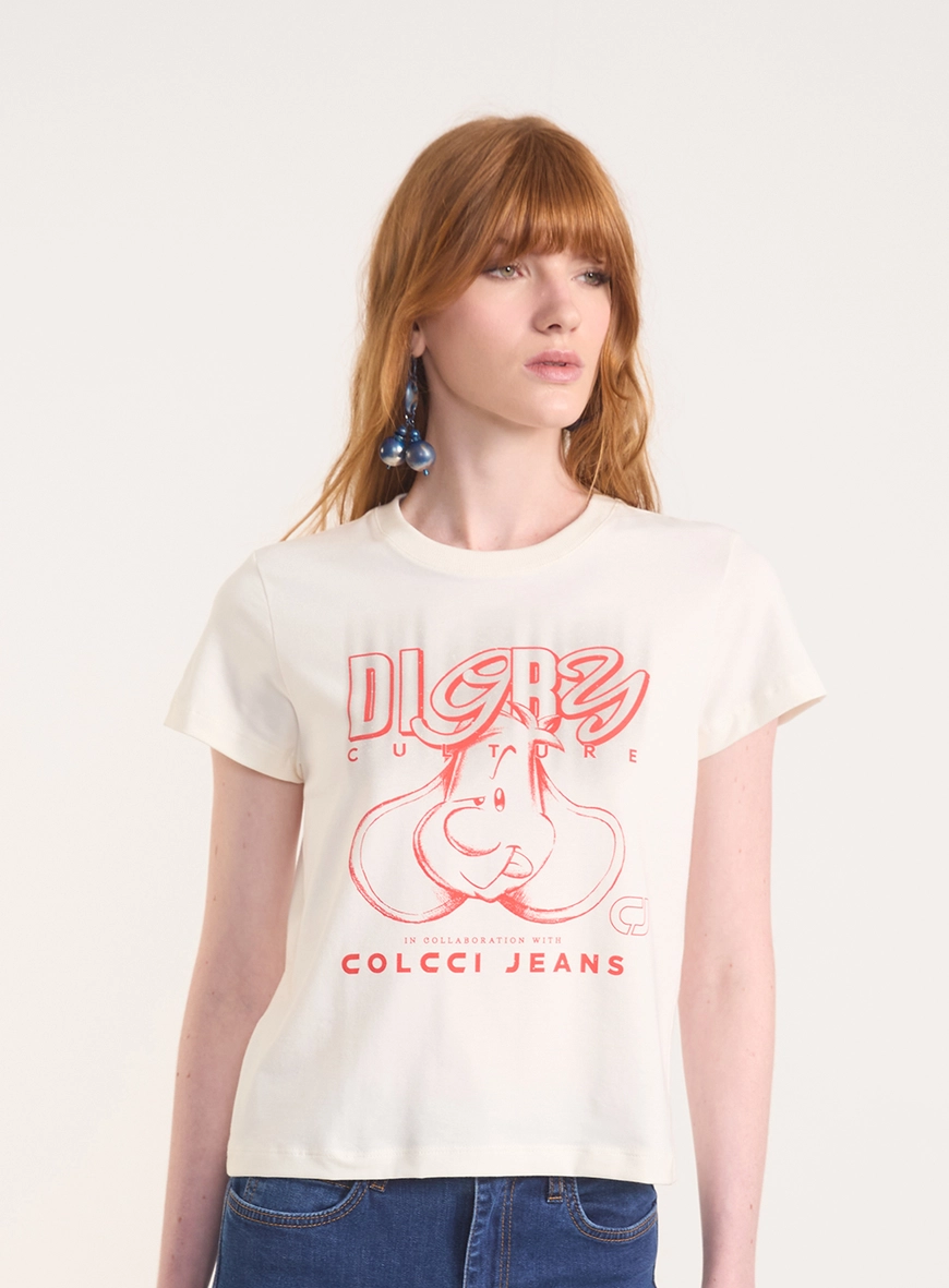 Camiseta Regular Com Estampa E Gola Em Ribana