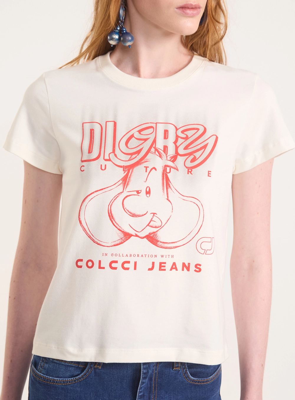 Camiseta Regular Com Estampa E Gola Em Ribana Off Shell