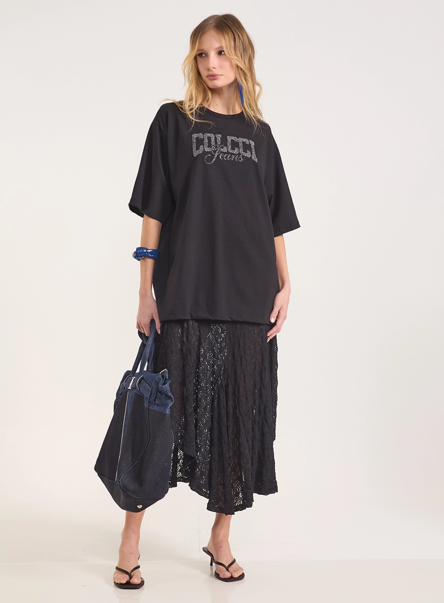 Camiseta Oversized Com Escrita De Brilho