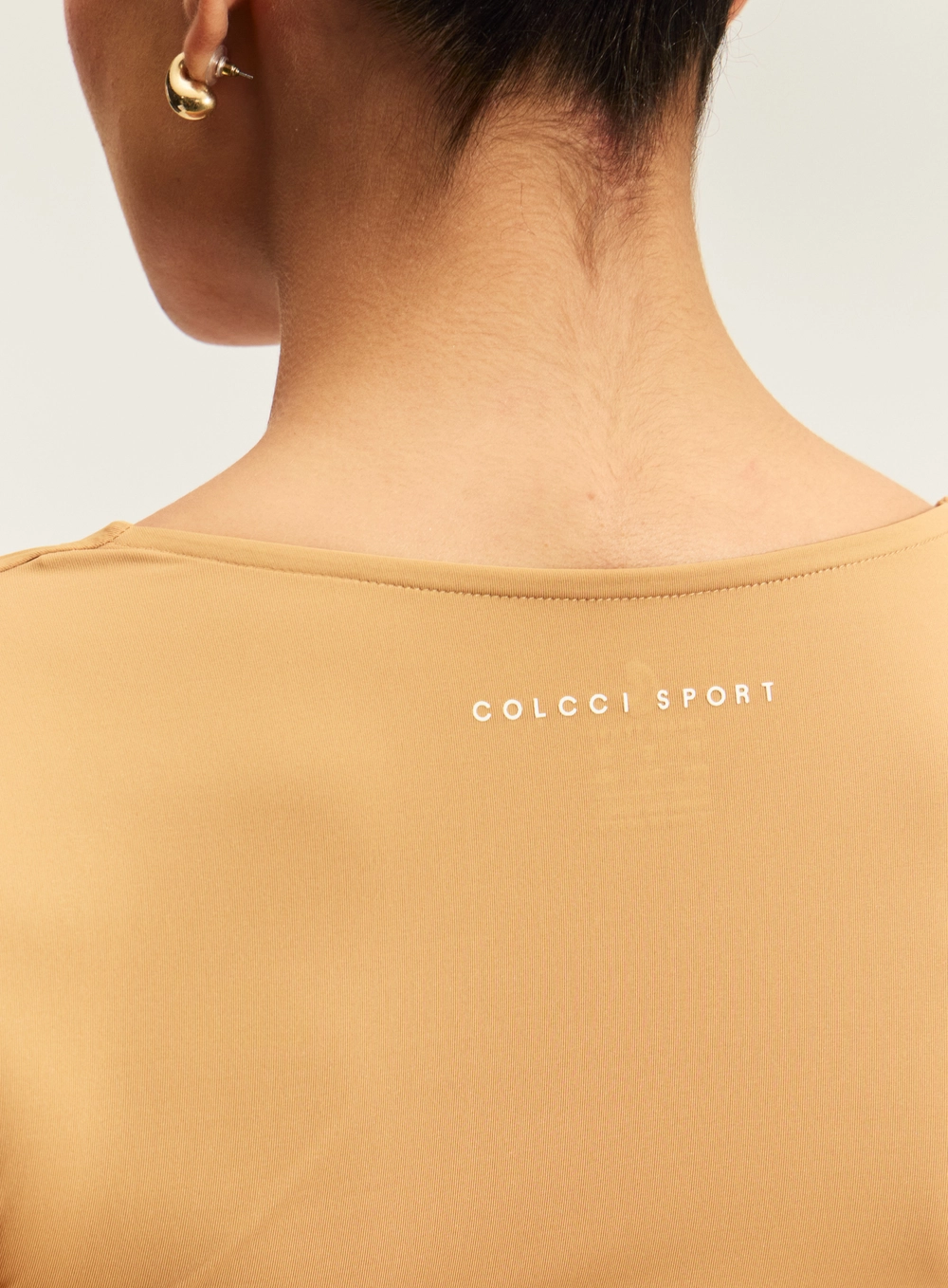 Blusa Cropped Feminina Manga Curta Bege