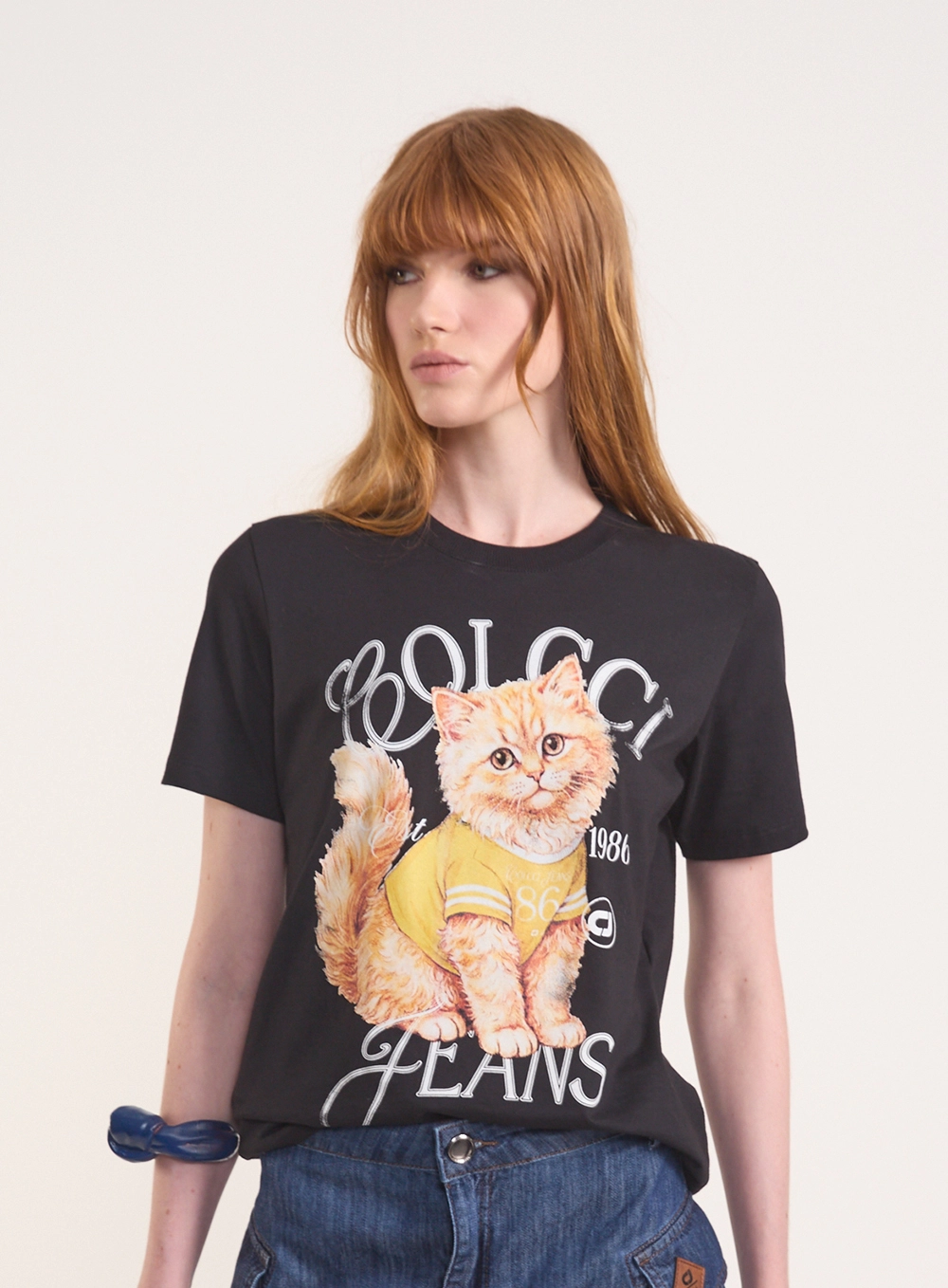 Camiseta Regular Com Estampa De Gato Preto