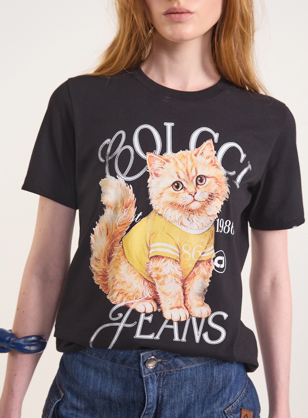 Camiseta Regular Com Estampa De Gato Preto