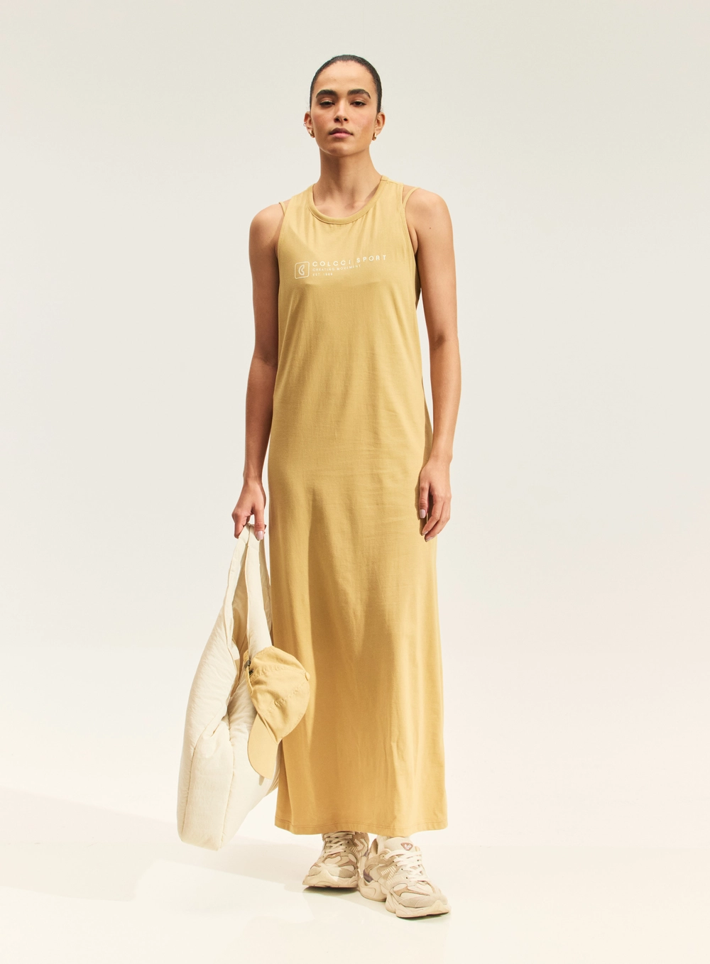 Vestido Longo Feminino Costas Nadador Bege Soybean