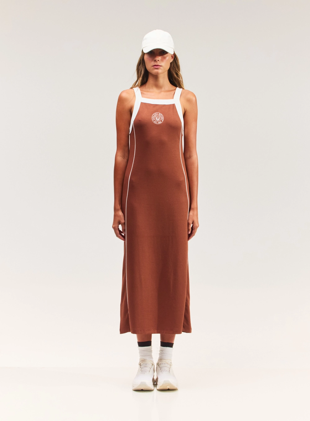 Vestido Midi Feminino Com Alças Marrom
