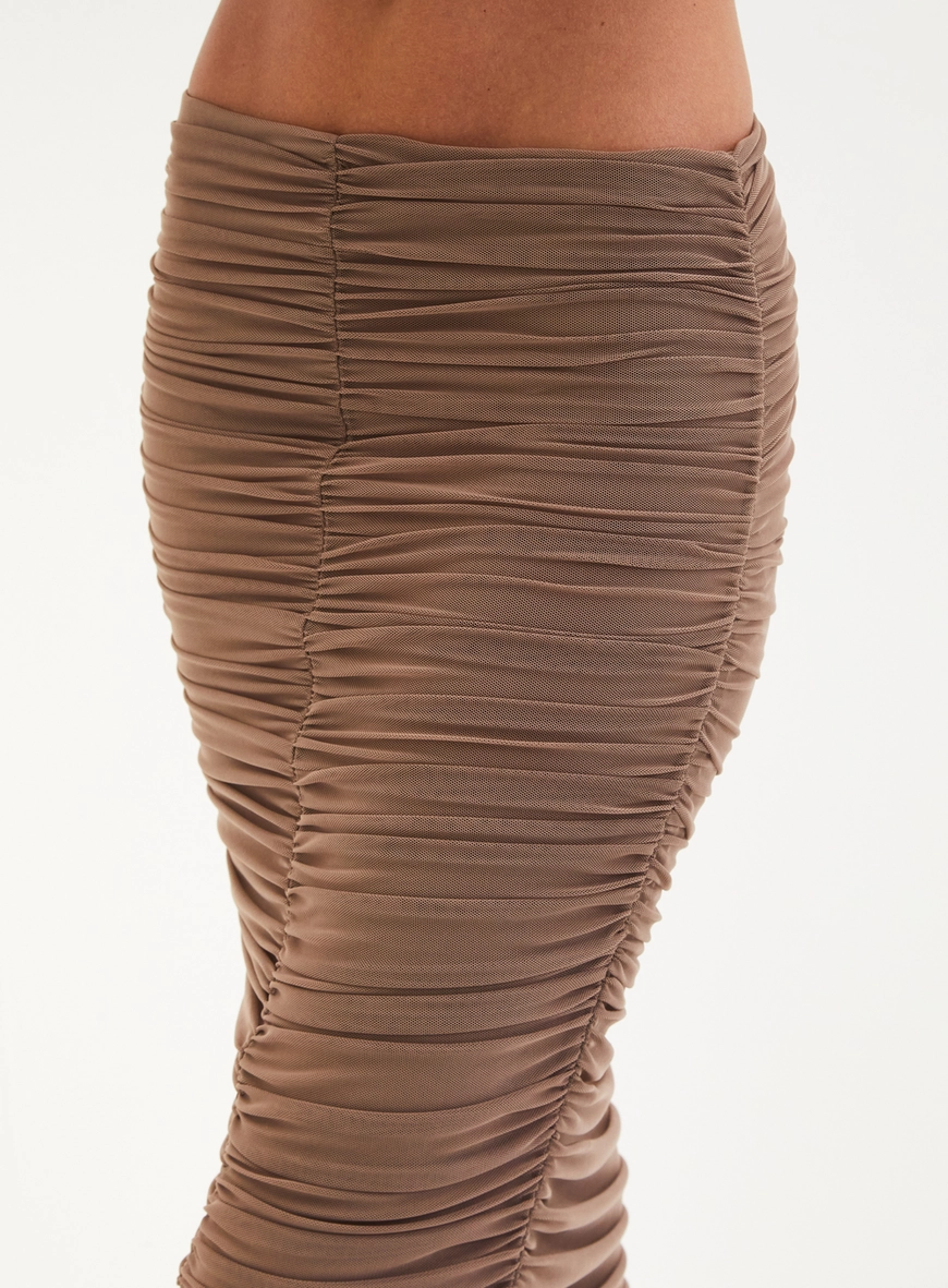 Saia Midi Em Tule Com Franzidos - Slim Marrom 4