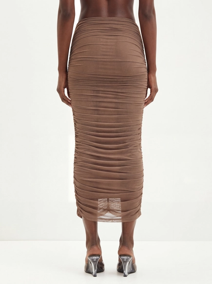 Saia Midi Em Tule Com Franzidos - Slim