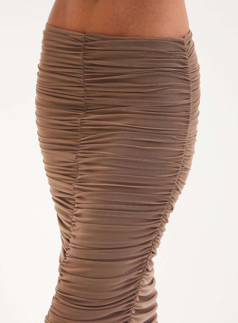 Saia Midi Em Tule Com Franzidos - Slim Marrom 4