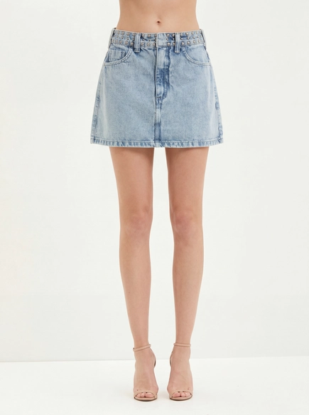 Saia Jeans Com Aplicação De Tachas - Mini