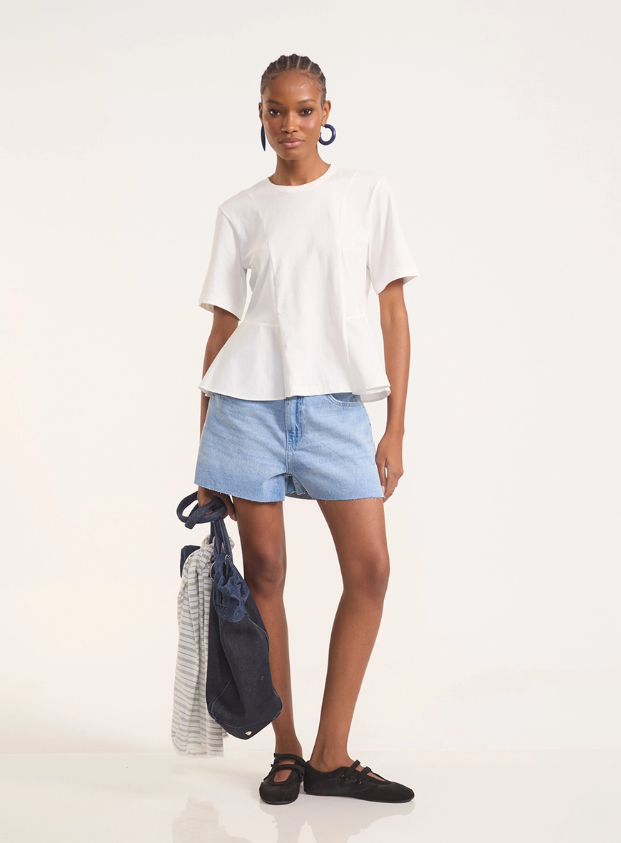 Camiseta Com Barra Peplum E Recortes