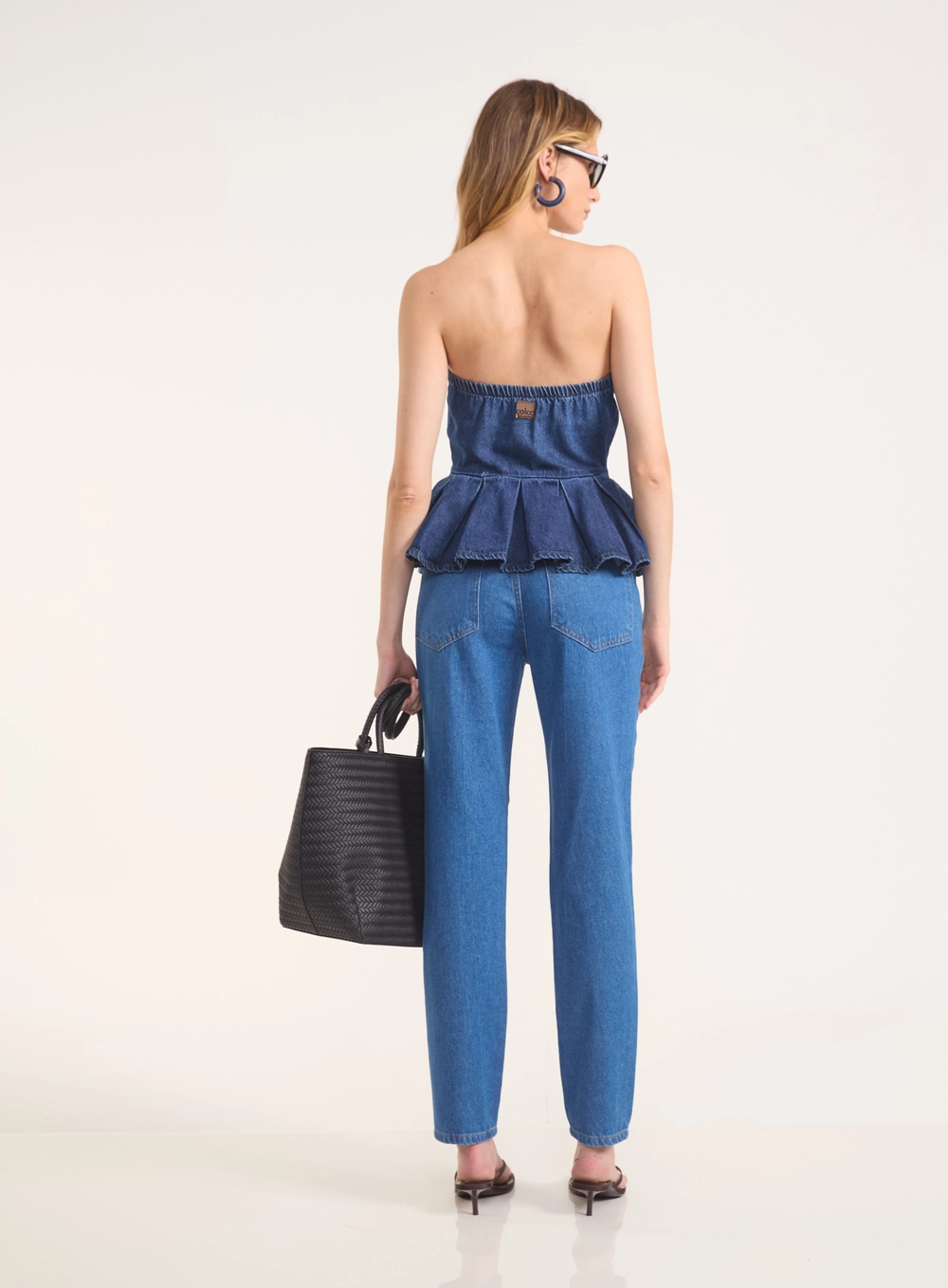 Blusa Tomara Que Caia Jeans Com Volante E Zíper Índigo