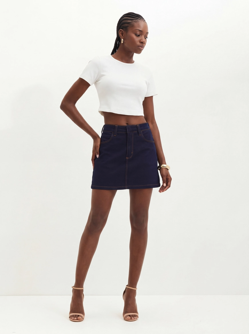 Saia Mini Jeans Com Lavanderia Escura - Laura Índigo 3