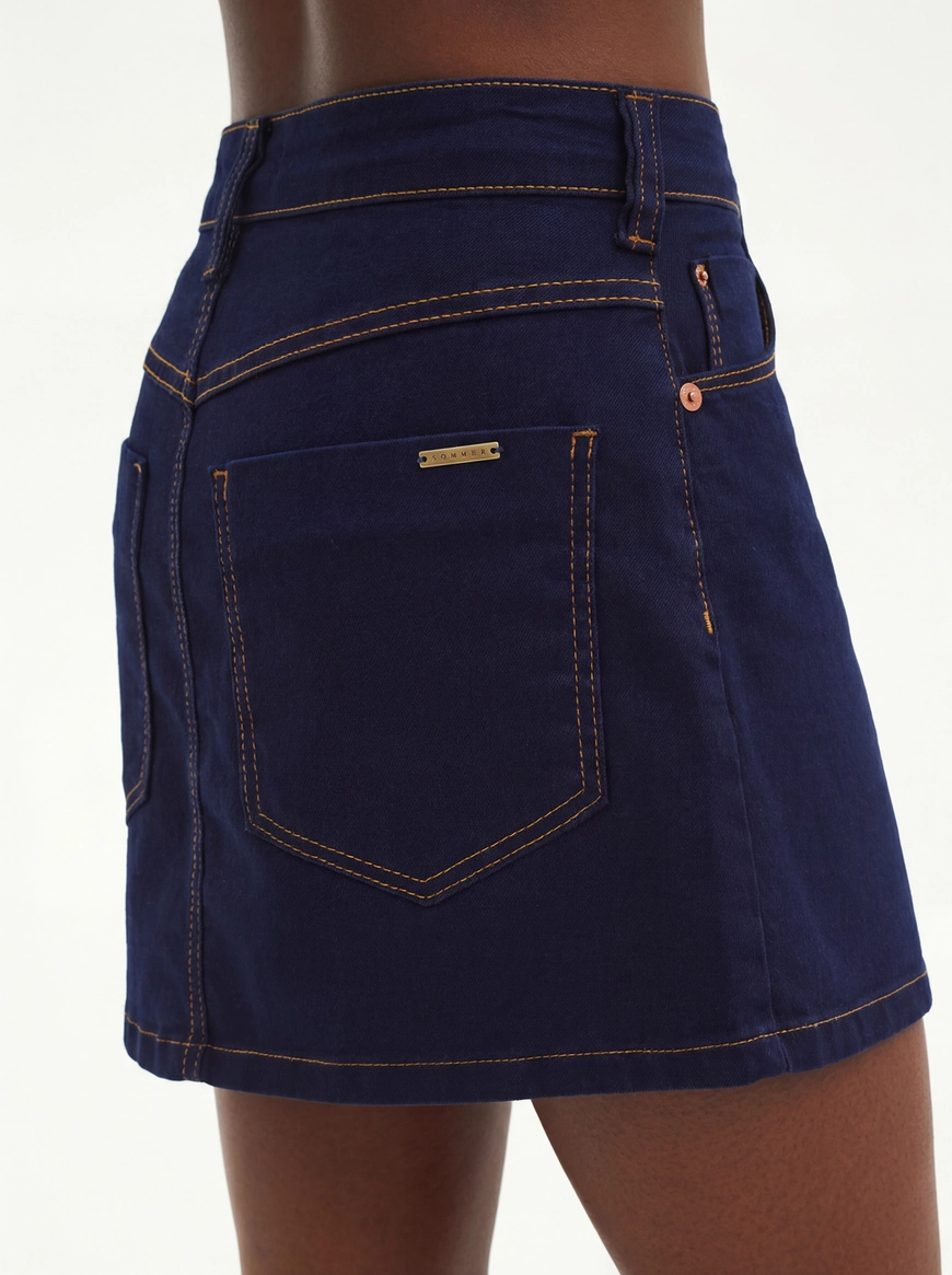 Saia Mini Jeans Com Lavanderia Escura - Laura Índigo 4