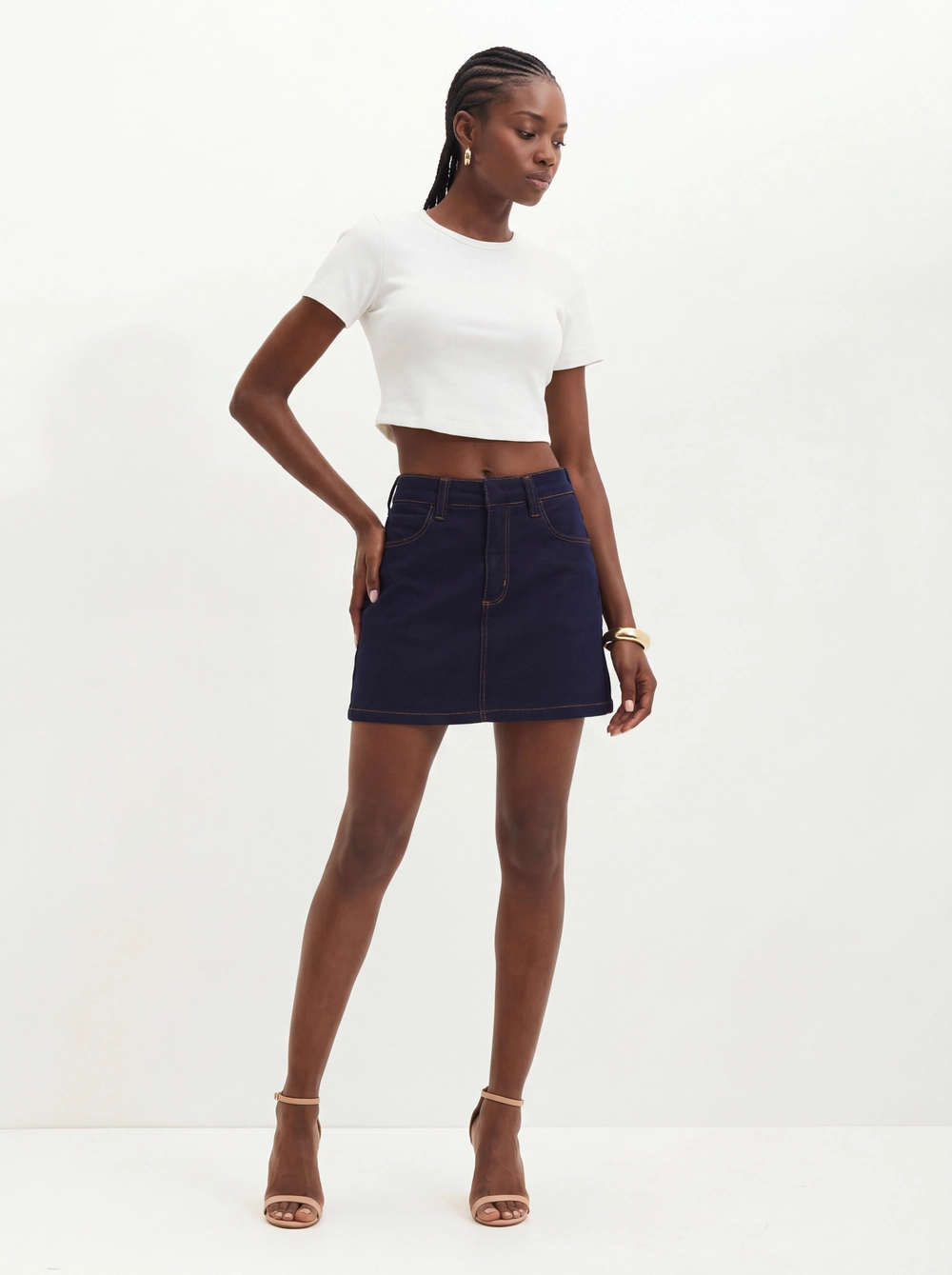 Saia Mini Jeans Com Lavanderia Escura - Laura Índigo 3