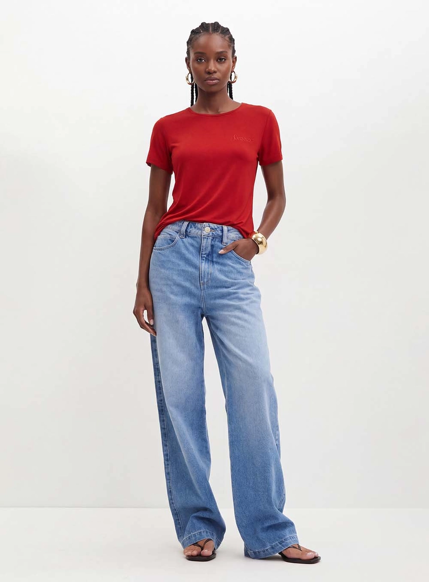 Camiseta Feminina Com Bordado - Slim Vermelho 3