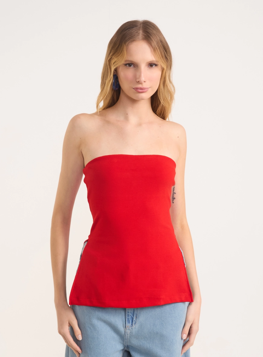 Blusa Tomara Que Caia Canelada Com Fendas Laterais
