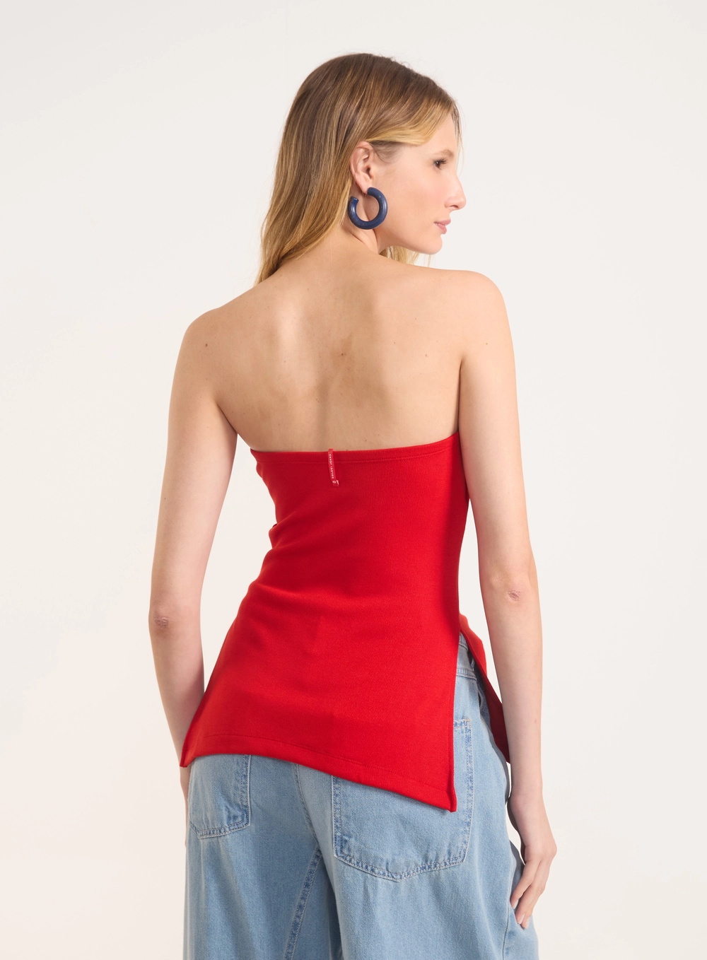 Blusa Tomara Que Caia Canelada Com Fendas Laterais Vermelho