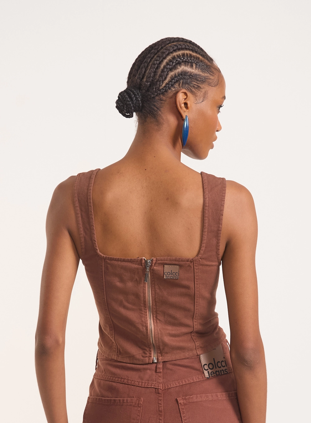 Blusa Corselet Com Recortes E Zíper Marrom