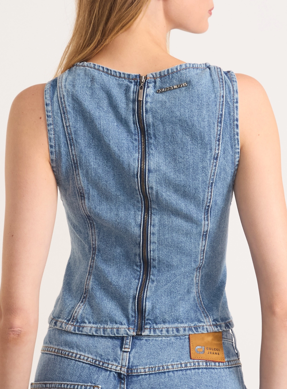 Blusa Jeans Com Decote V E Zíper Índigo