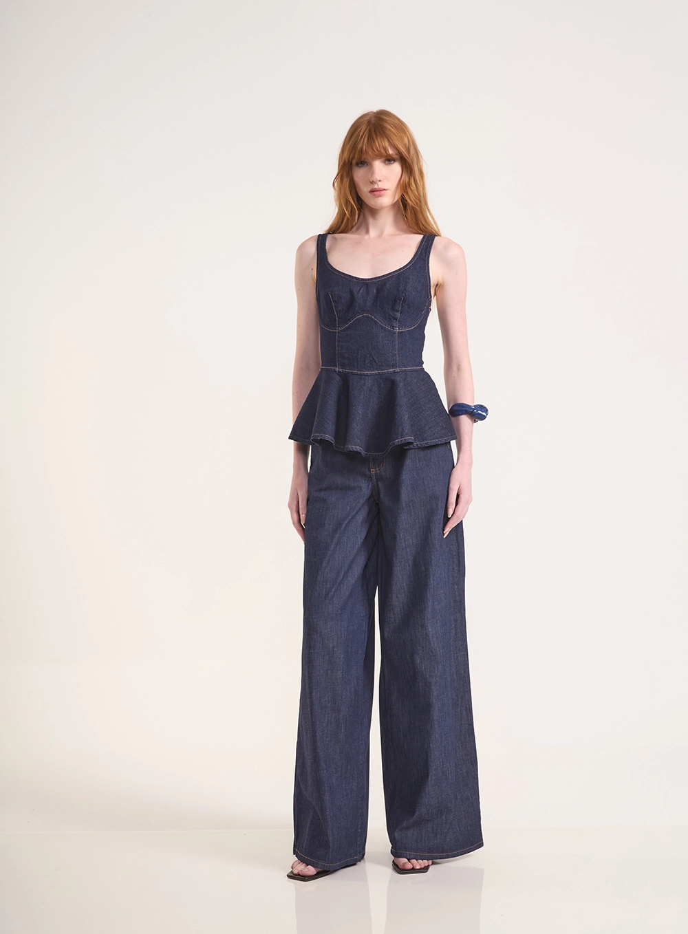 Blusa Jeans Com Babado E Zíper Índigo