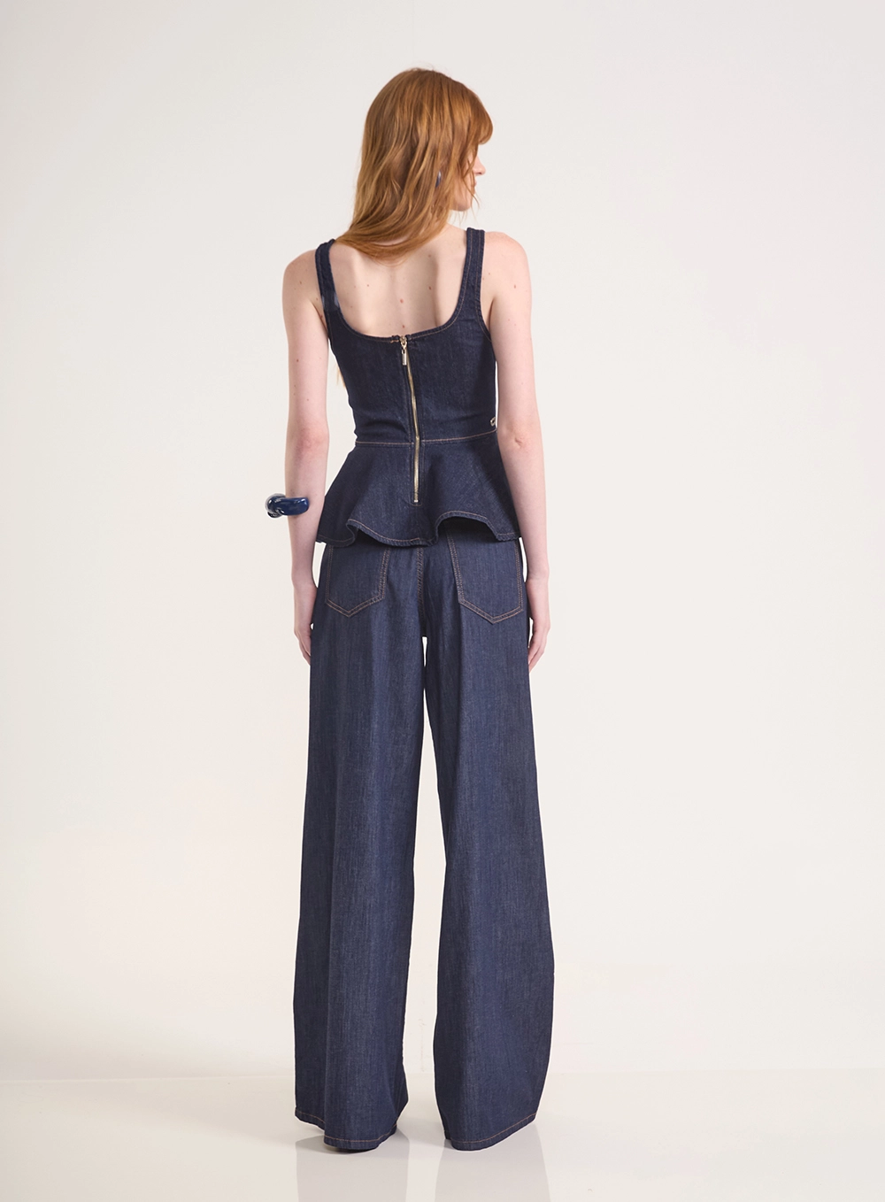 Blusa Jeans Com Babado E Zíper Índigo