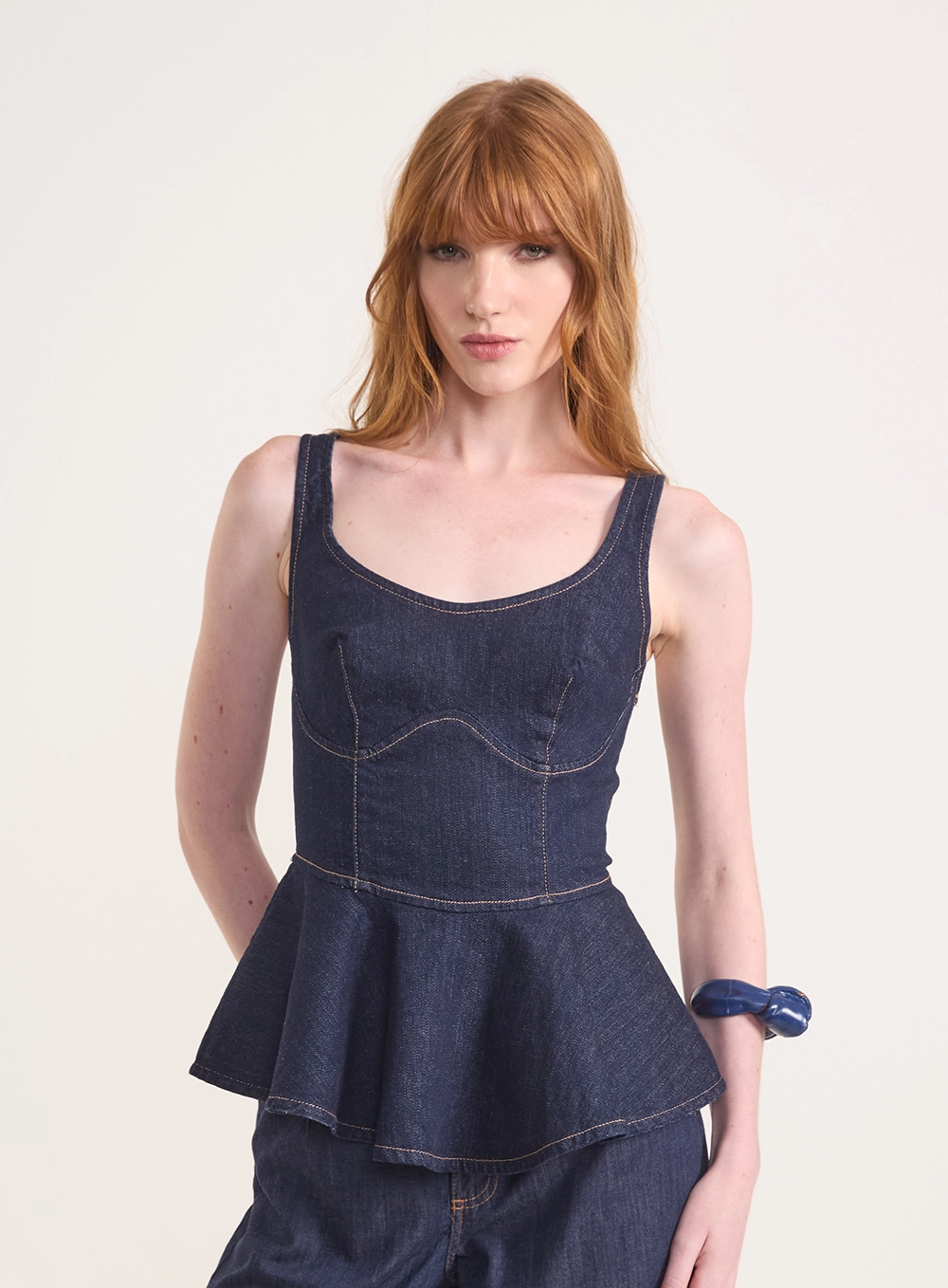 Blusa Jeans Com Babado E Zíper Índigo