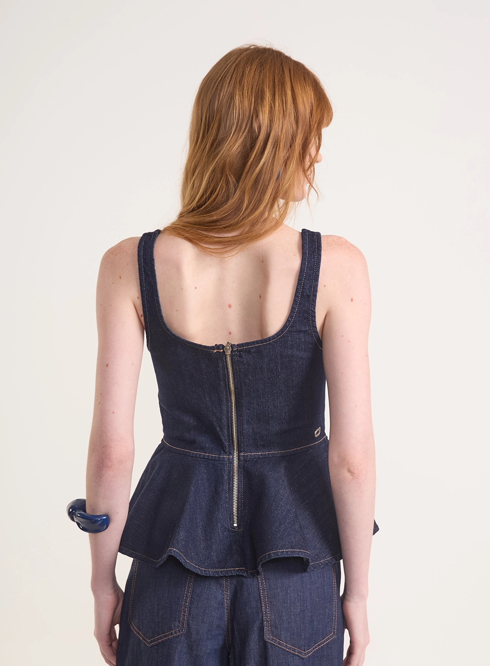 Blusa Jeans Com Babado E Zíper Índigo