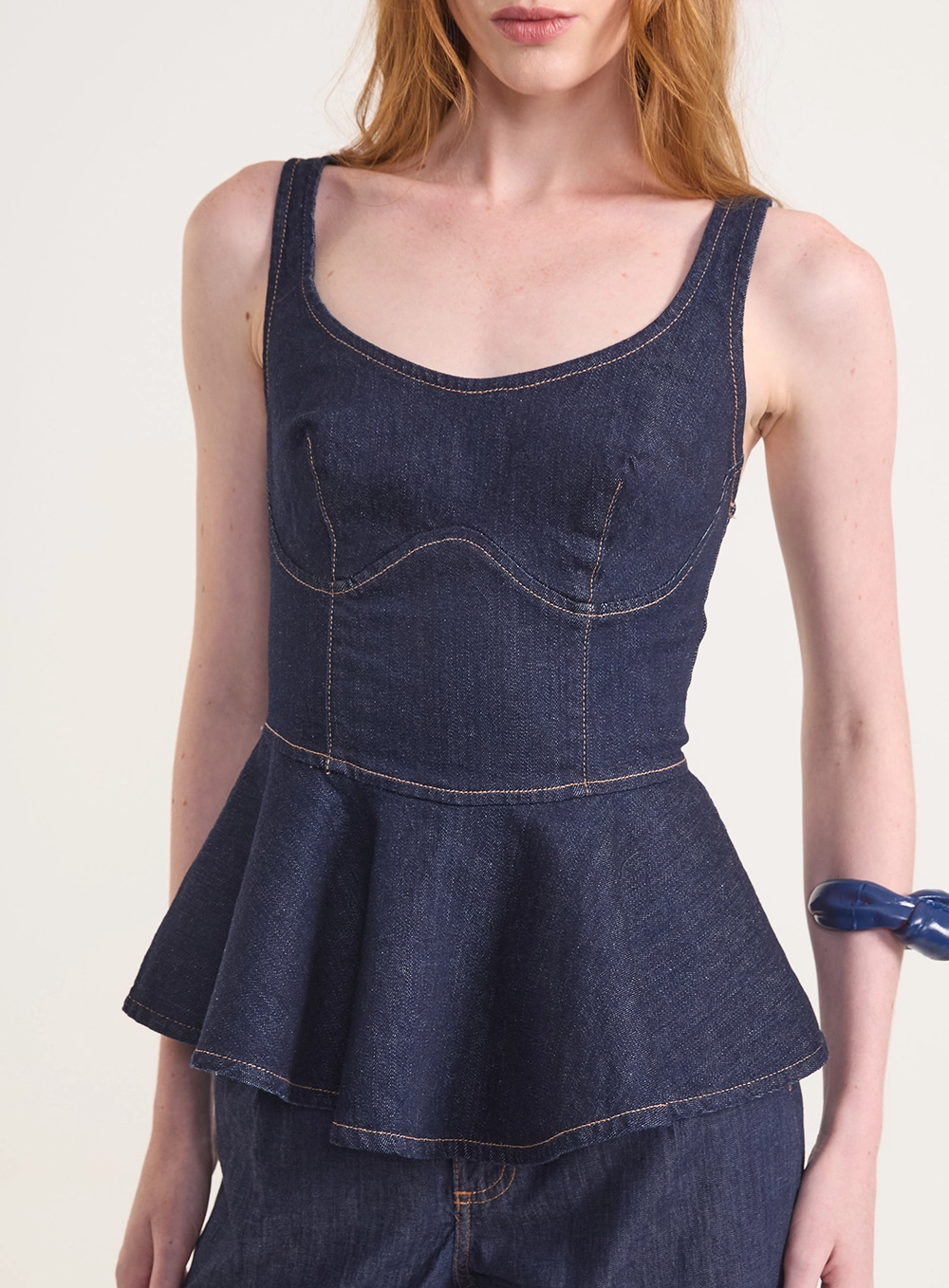 Blusa Jeans Com Babado E Zíper Índigo