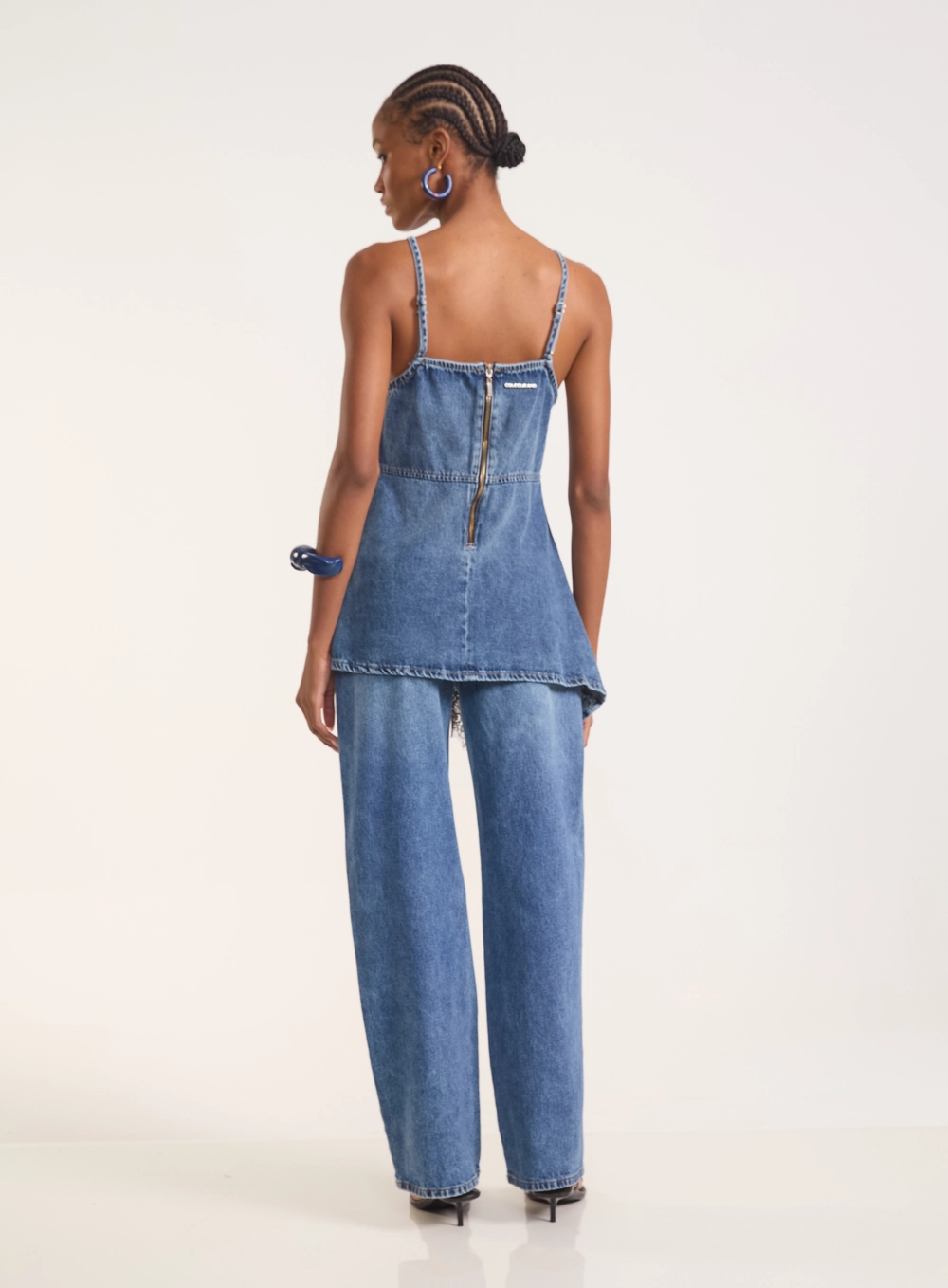 Blusa Jeans Asimétrica Com Renda Índigo