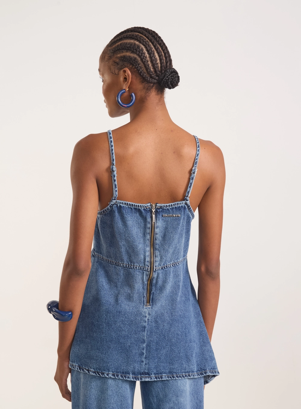 Blusa Jeans Asimétrica Com Renda Índigo