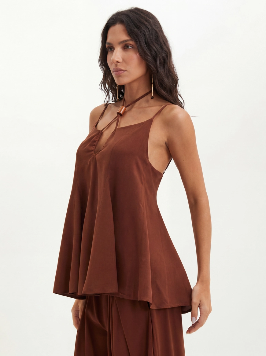 Blusa Feminina Com Amarração - Godê Marrom 4