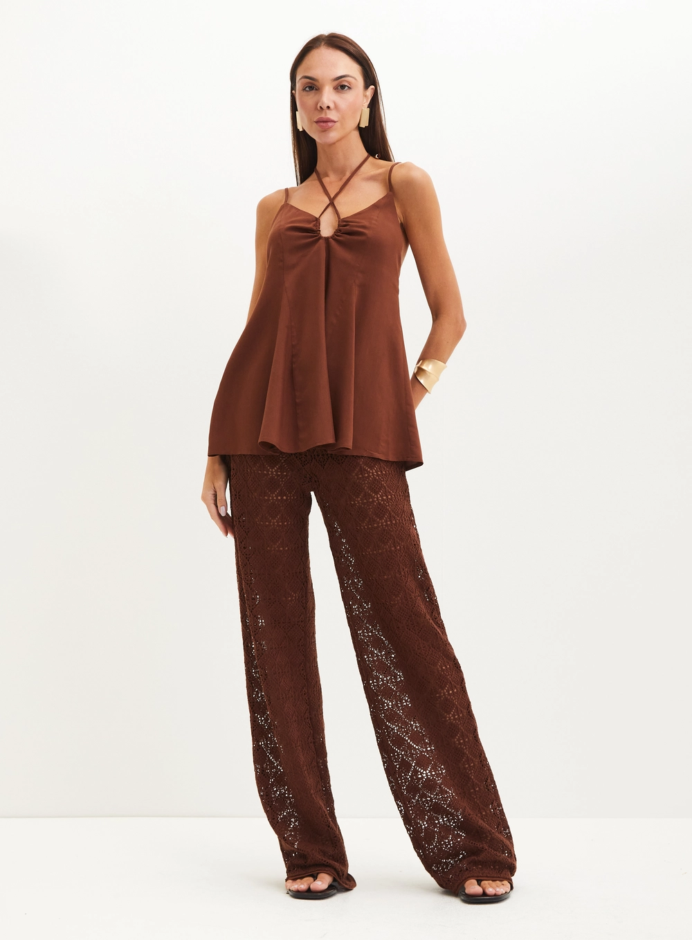 Blusa Feminina Com Amarração - Godê Marrom 5