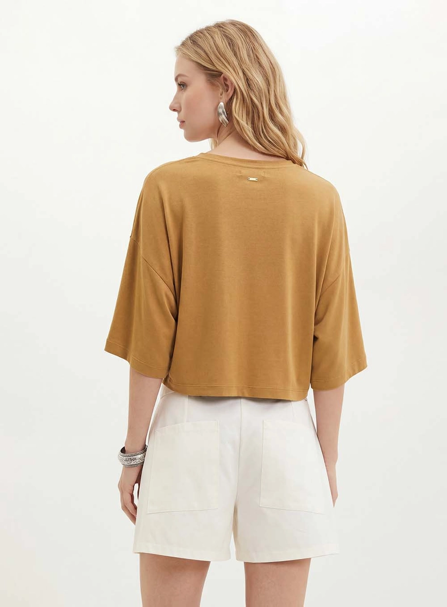 Blusa Feminina Com Manga Ampla Bege 2