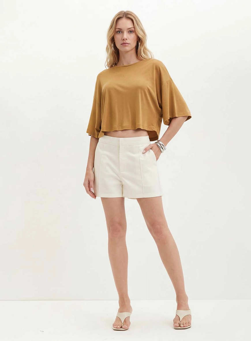Blusa Feminina Com Manga Ampla Bege 3