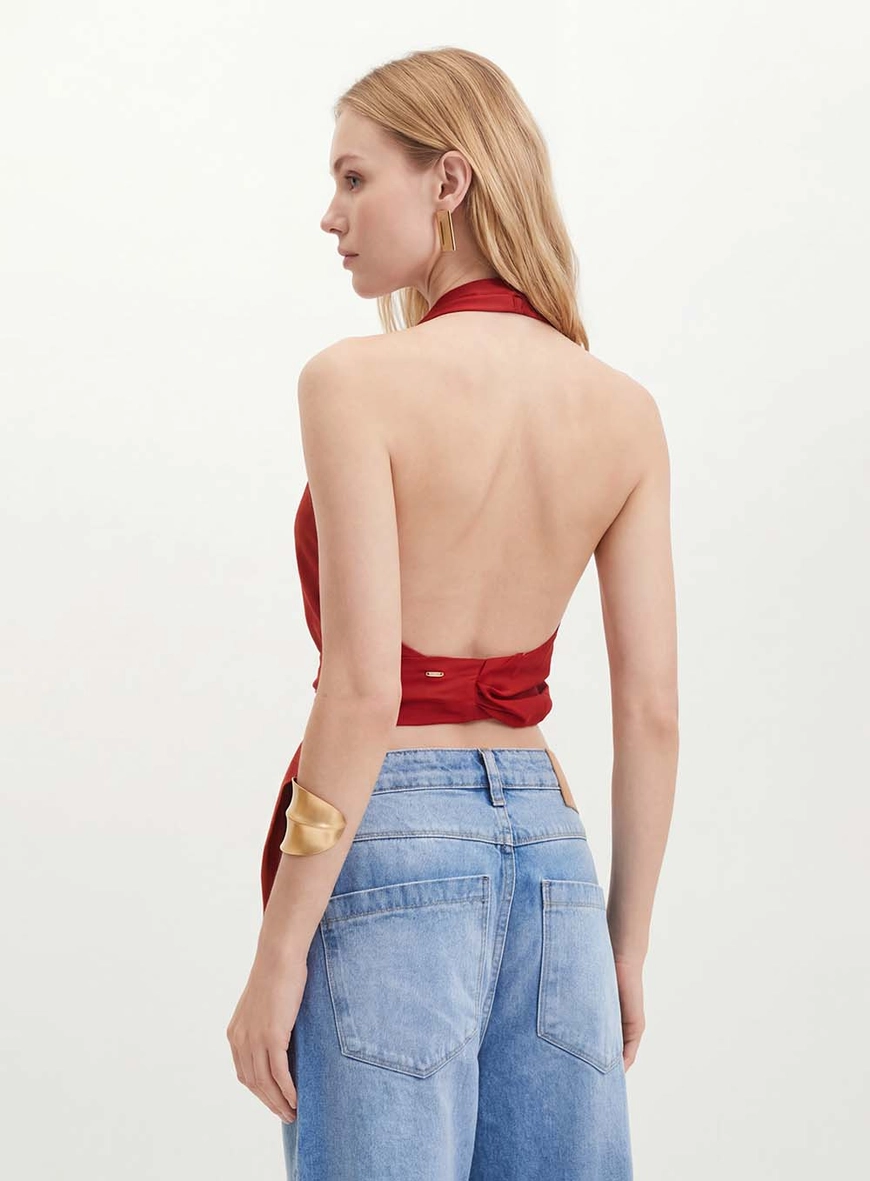 Blusa Feminina Frente Única Com Amarração Vermelho 2