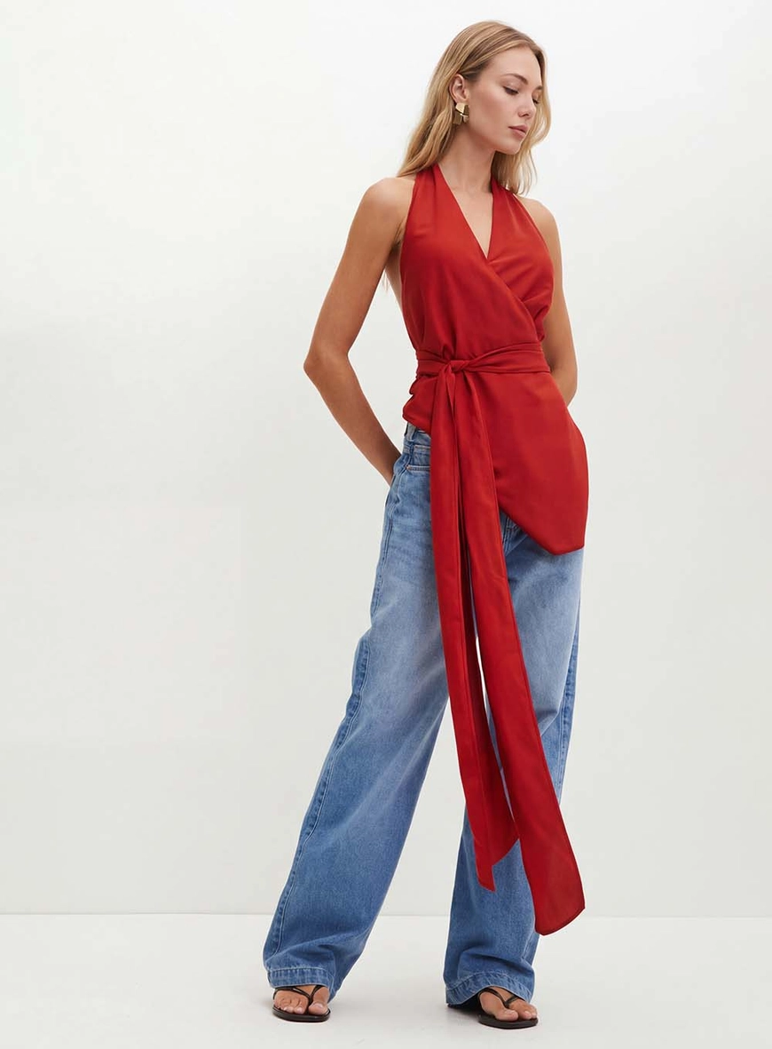 Blusa Feminina Frente Única Com Amarração Vermelho 3