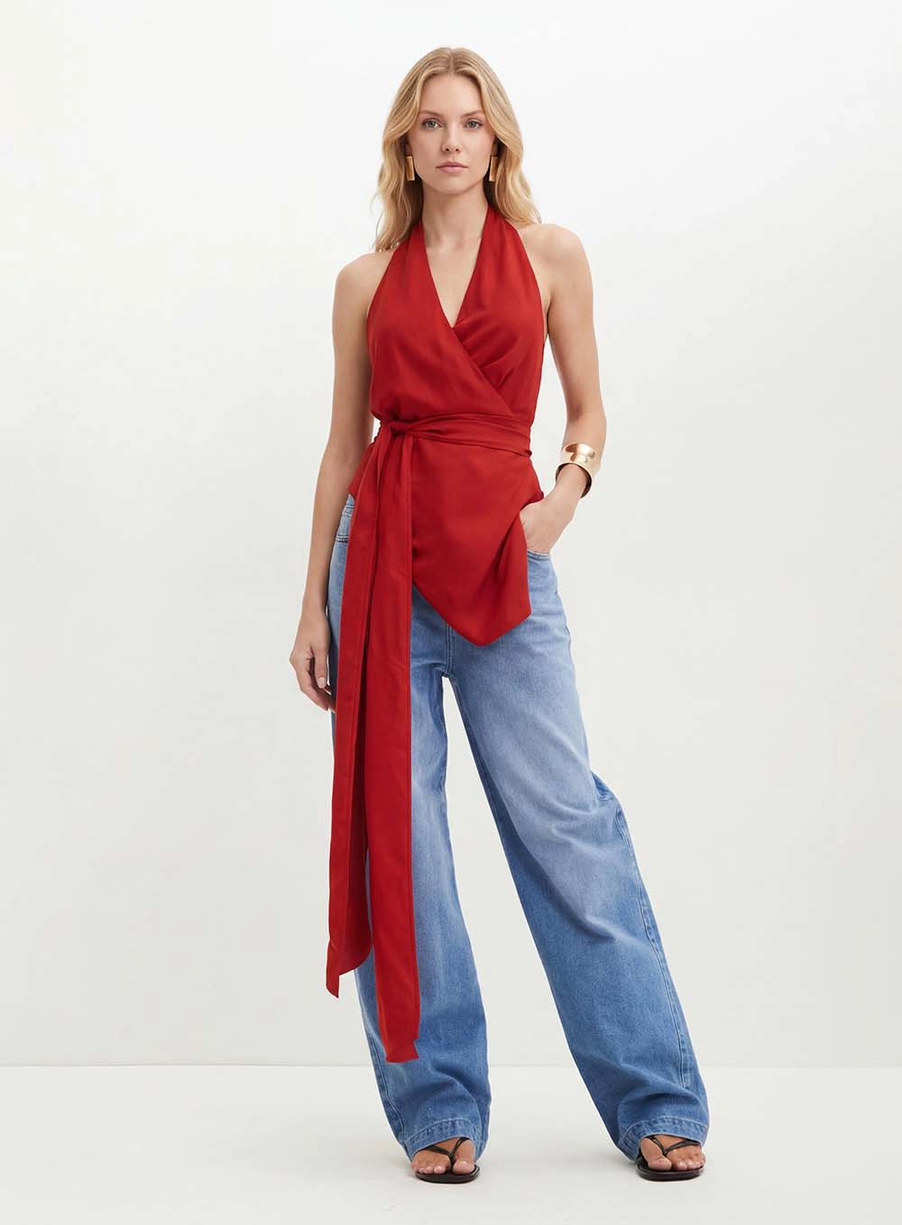Blusa Feminina Frente Única Com Amarração Vermelho 1