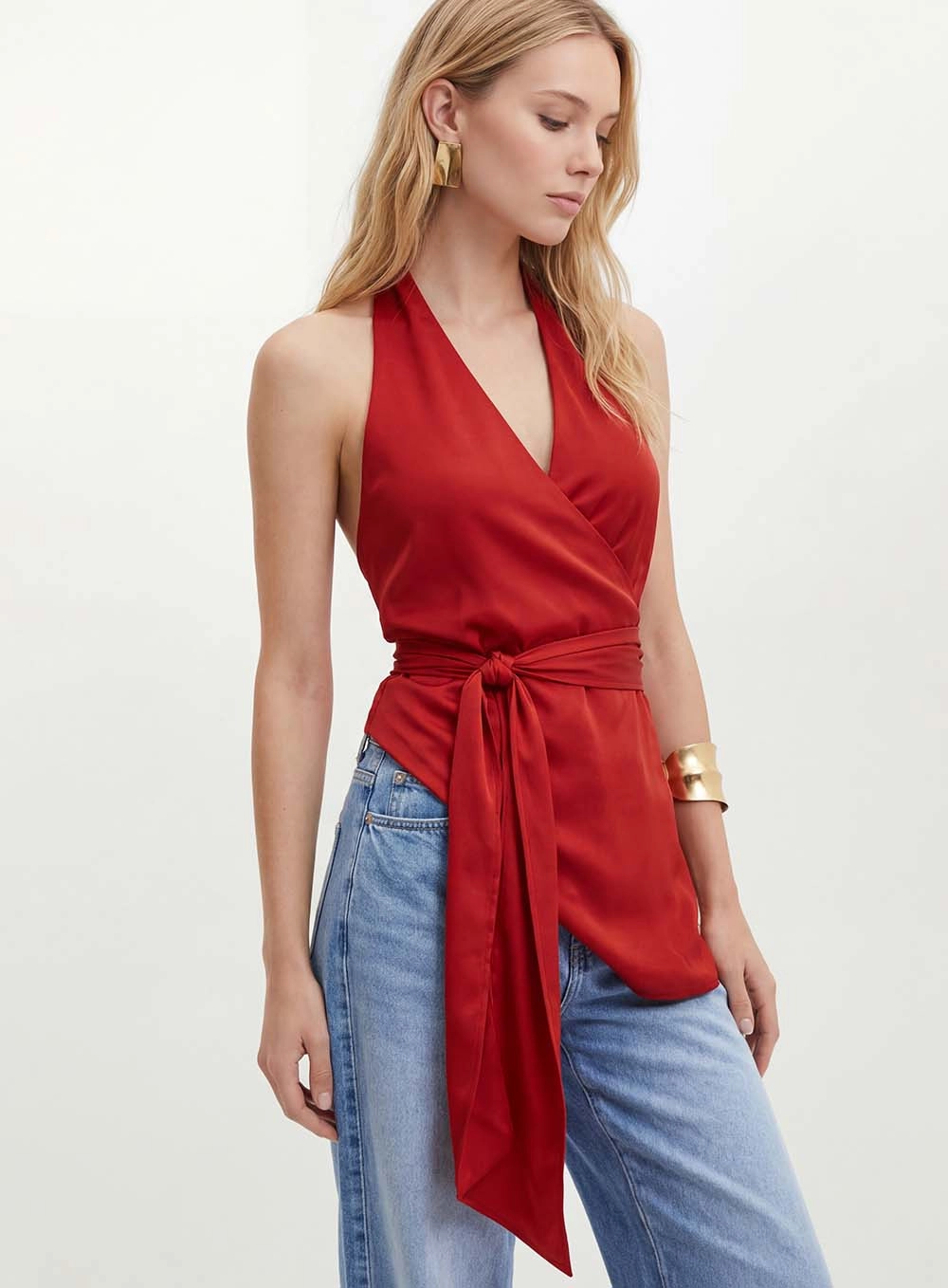 Blusa Feminina Frente Única Com Amarração Vermelho 4