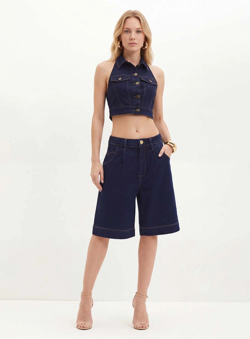 Blusa Feminina Jeans Com Botões Frontais - Slim Índigo 3