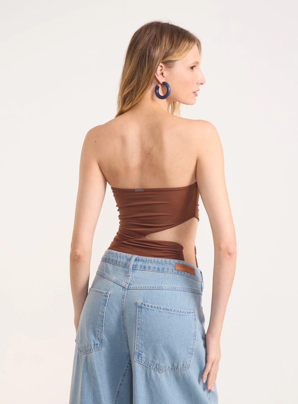 Body Feminino Tomara Que Caia Com Recorte Marrom
