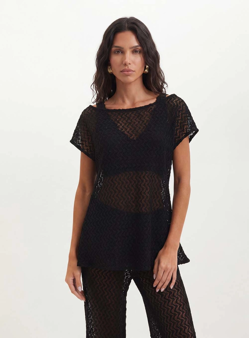 Blusa Feminina Com Renda - Oversized Preto 1