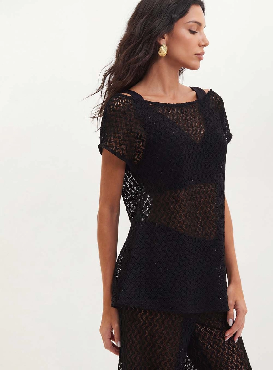 Blusa Feminina Com Renda - Oversized Preto 4