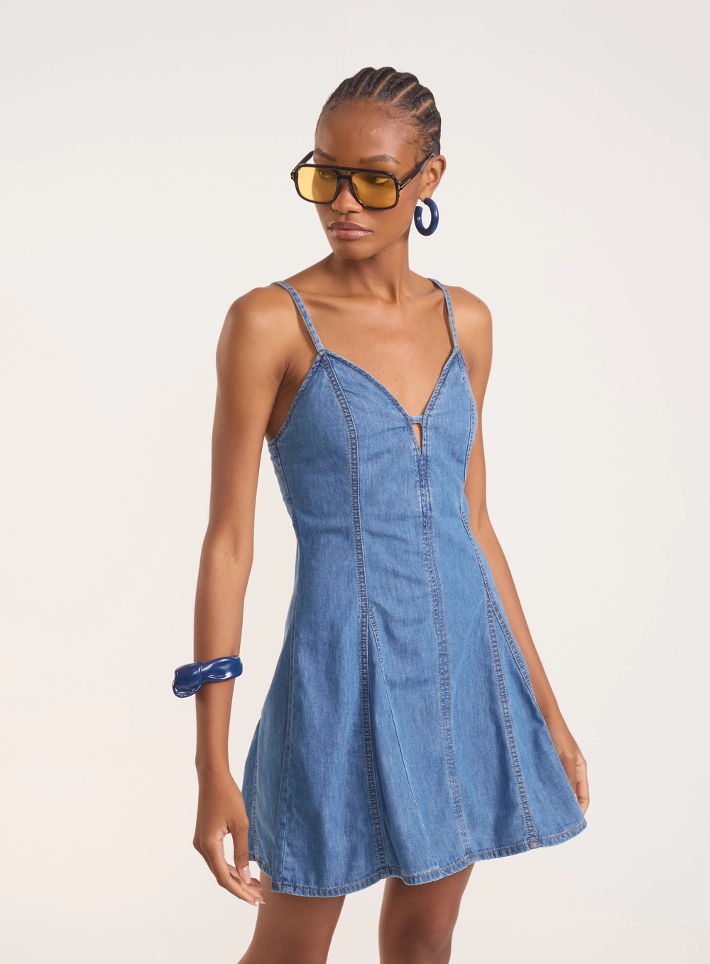 Vestido Jeans Curto Alça Finas Índigo