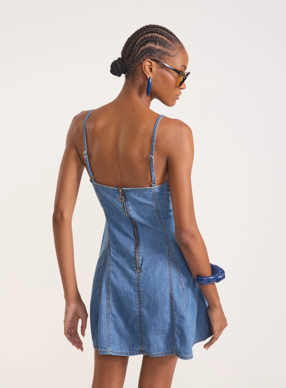 Vestido Jeans Curto Alça Finas Índigo