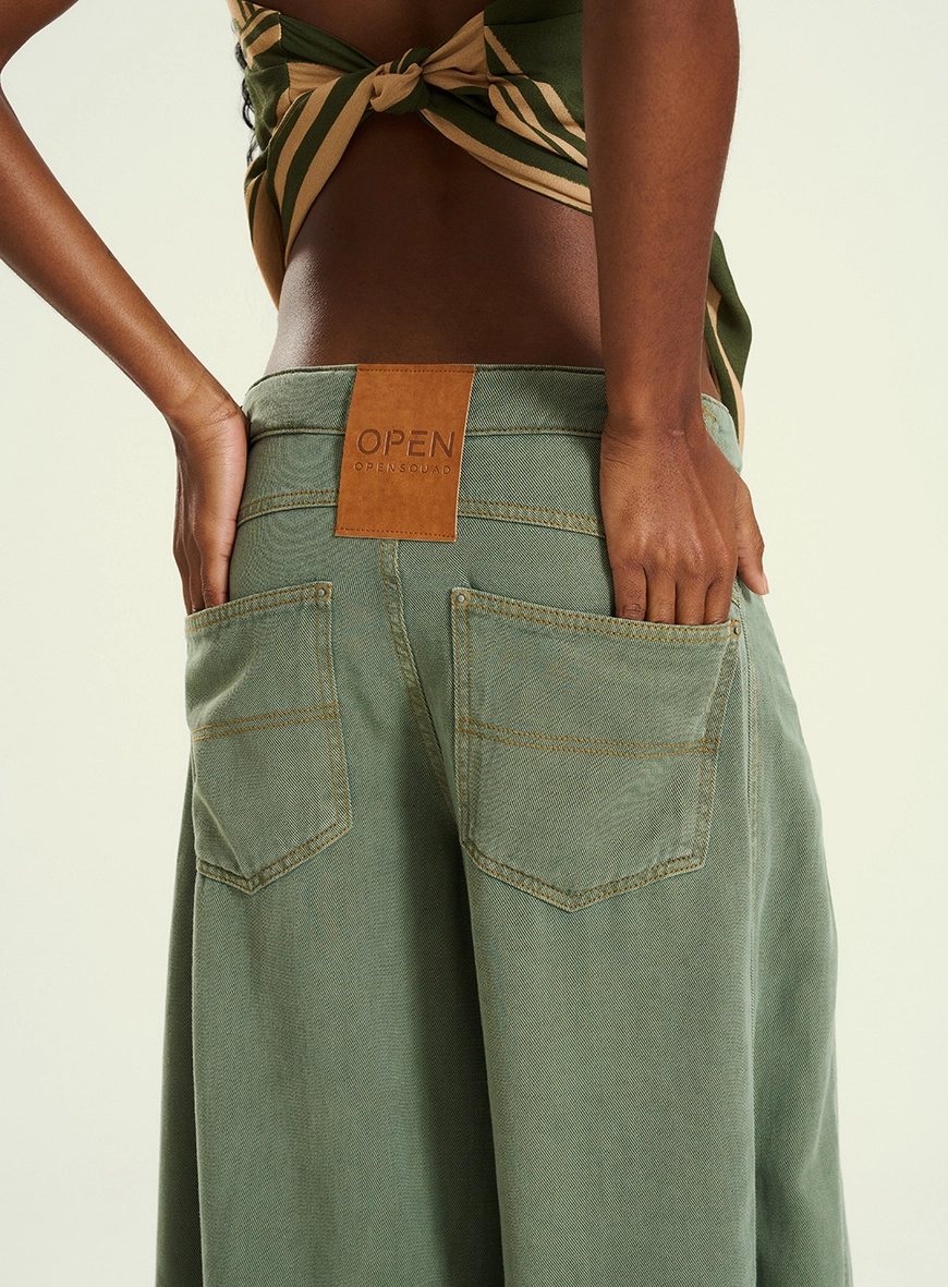 Calça Feminina Wide Leg Com Bolsos E Passantes Verde 4