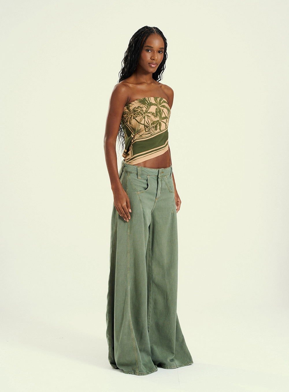 Calça Feminina Wide Leg Com Bolsos E Passantes Verde 5