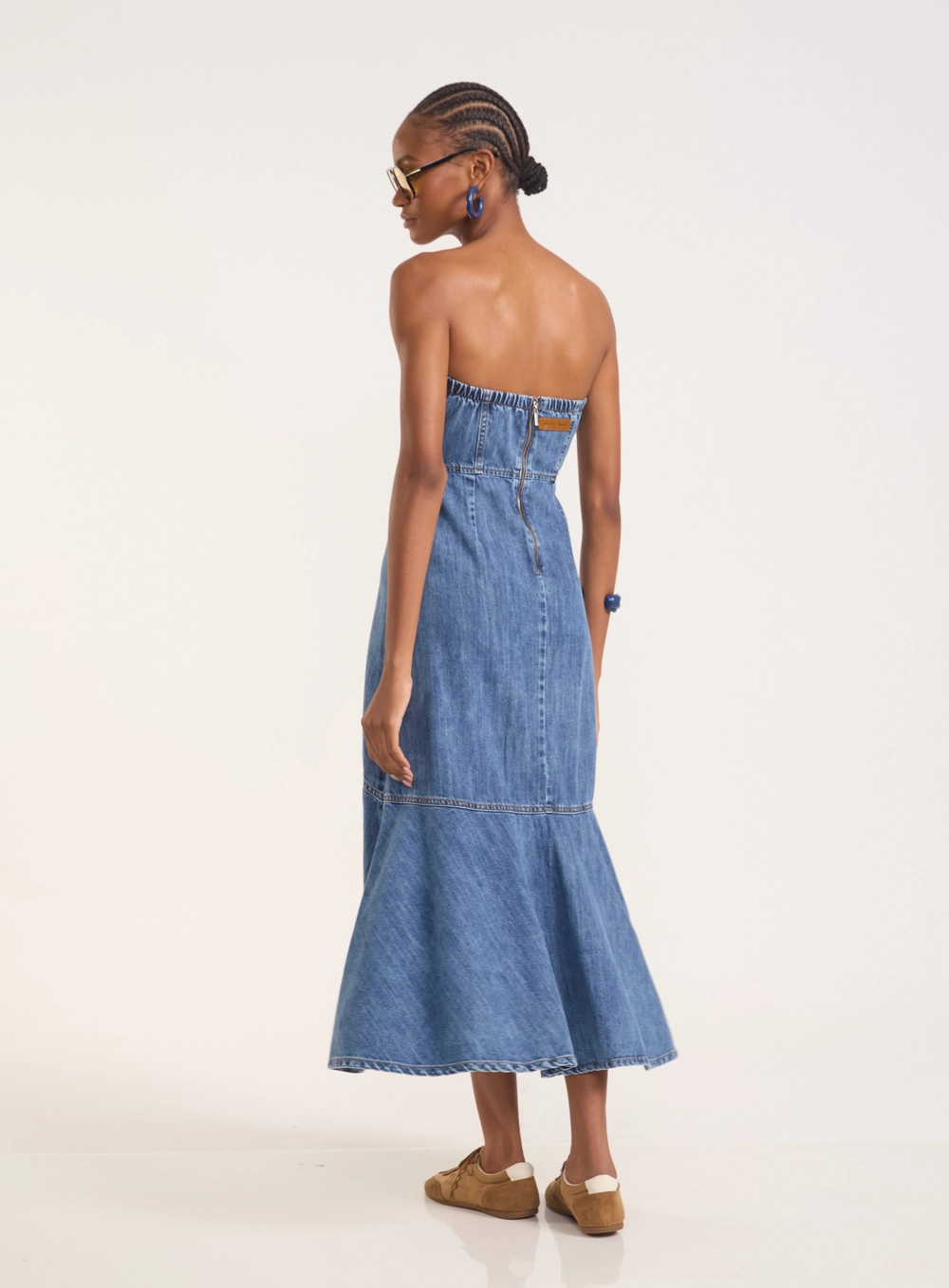 Vestido Jeans Midia Tomara Que Caia Asimétrico Índigo