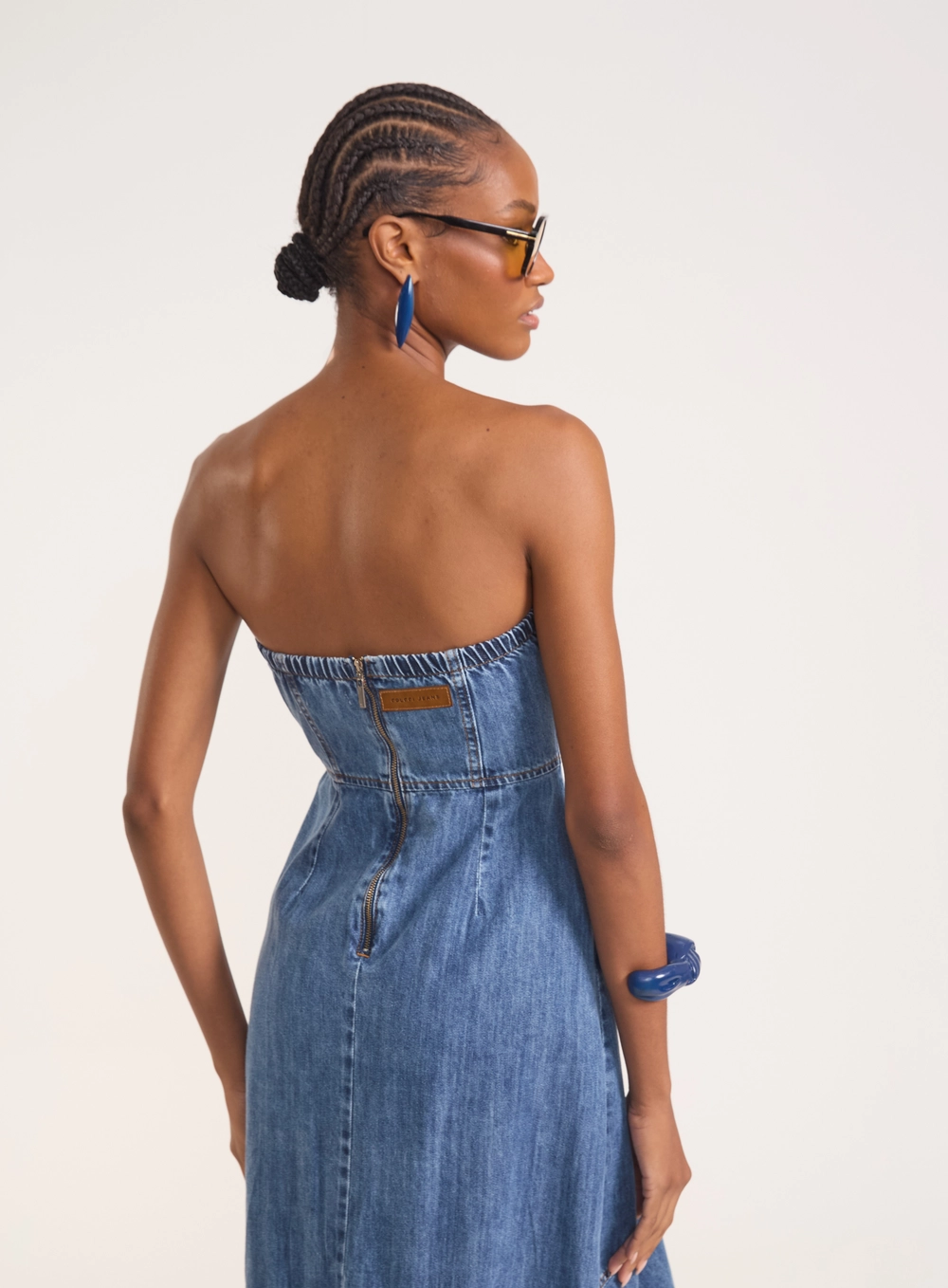 Vestido Jeans Midia Tomara Que Caia Asimétrico Índigo